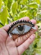 2 pc Glass Bead Evil Eye Applique: Gothic Sew On Patch (6x5 cm)