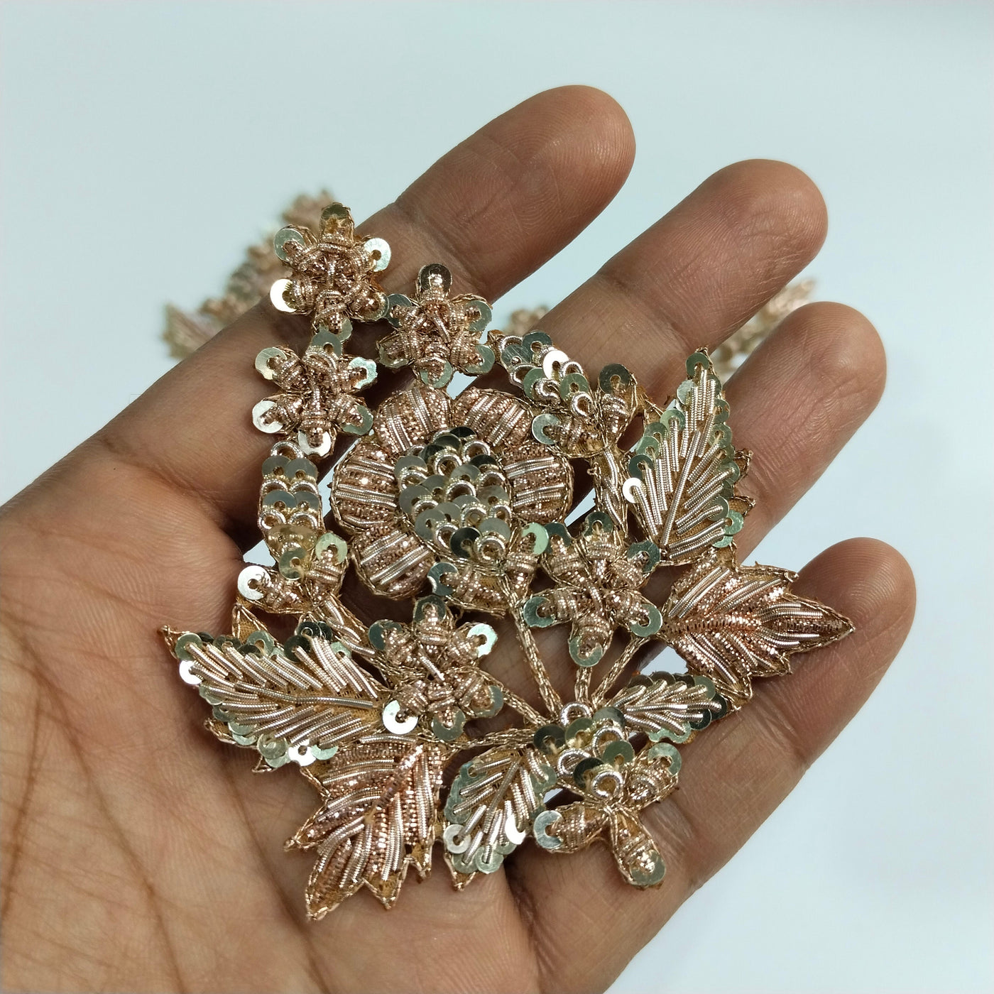 Zardozi Embroidered Sequin Applique Patches: Indian Antique Gold & Rose Gold (Set of 4)