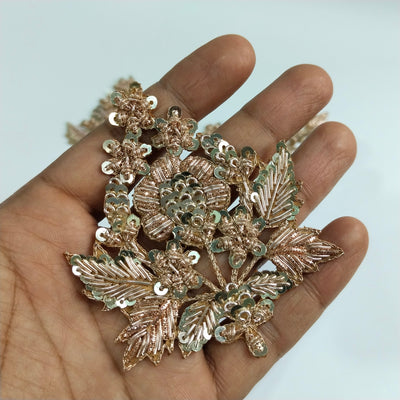 Zardozi Embroidered Sequin Applique Patches: Indian Antique Gold & Rose Gold (Set of 4)