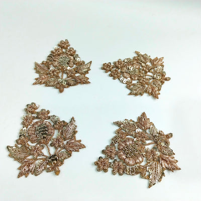 Zardozi Embroidered Sequin Applique Patches: Indian Antique Gold & Rose Gold (Set of 4)
