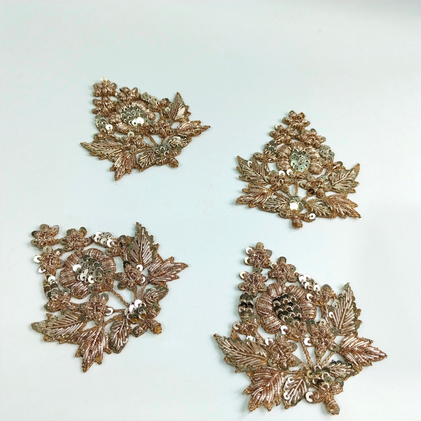 Zardozi Embroidered Sequin Applique Patches: Indian Antique Gold & Rose Gold (Set of 4)