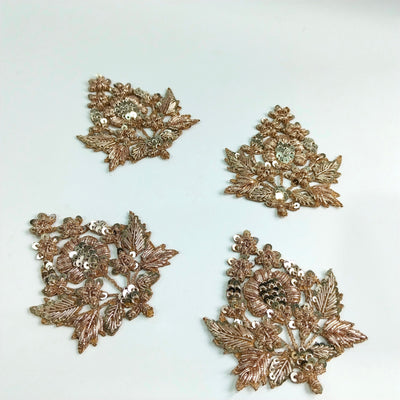 Zardozi Embroidered Sequin Applique Patches: Indian Antique Gold & Rose Gold (Set of 4)