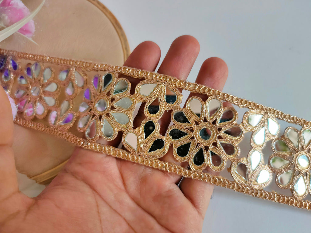 Rose Gold Floral Mirror Trim: Indian Sari Border, Wedding Embellishment
