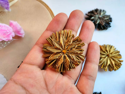 6 Pc - Metallic Black/Golden Beaded Applique Patches - 5cm