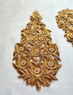 Golden Zardozi Applique Patches: Indian Embroidered Sew-On Embellishments (13x30 cm)
