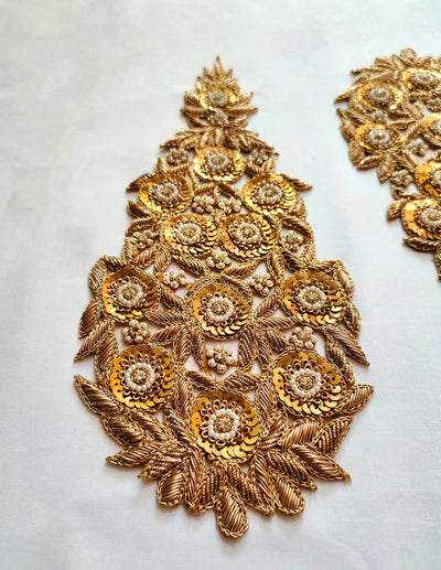 1 Pair - Baroque Golden Long Embroidered Sew on Patch 13x30 cm