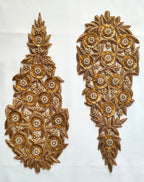 Golden Zardozi Applique Patches: Indian Embroidered Sew-On Embellishments (13x30 cm)