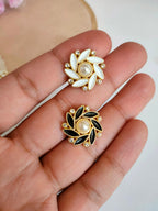 Floral Pearl Rhinestone Buttons: Black/White Crystal Embellishments (Pack of 10)