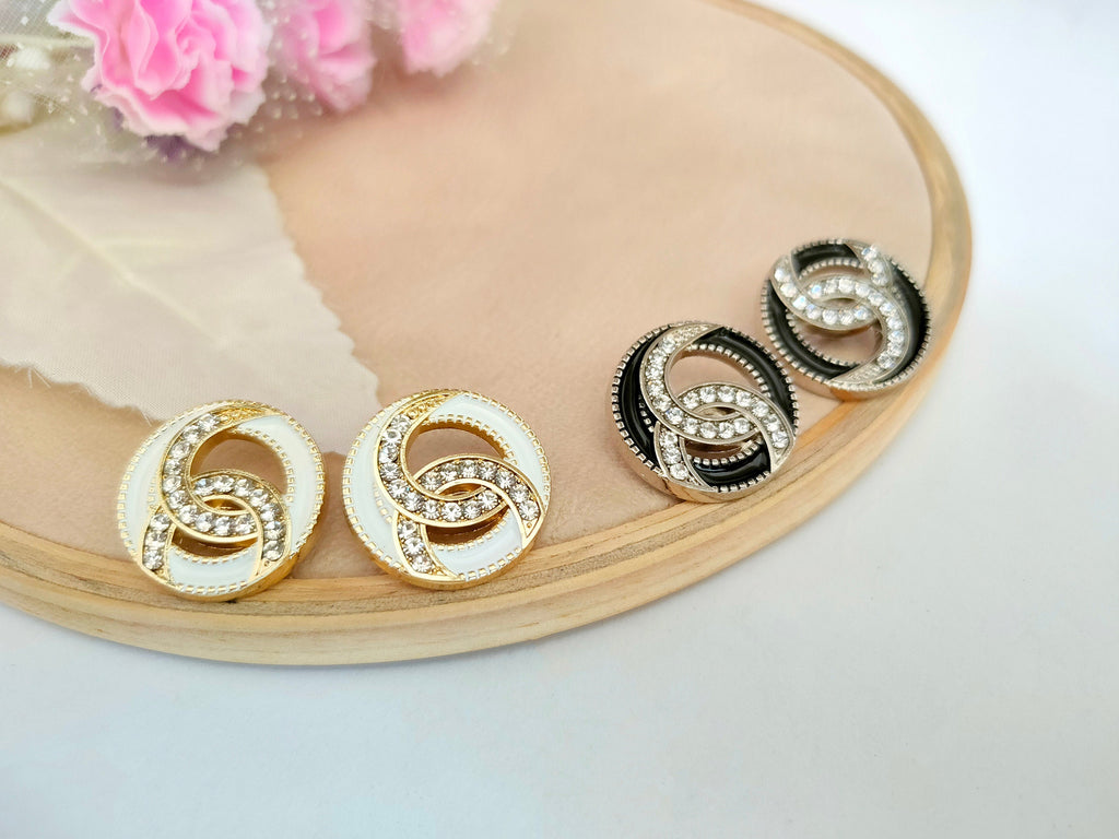 Crystal Rhinestone Buttons: Black/White Metallic Sew-On Embellishments (Pack of 10)