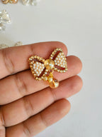 Crystal Pearl Bow Button: Silver/Golden Sew-On Embellishment (Pack of 10)