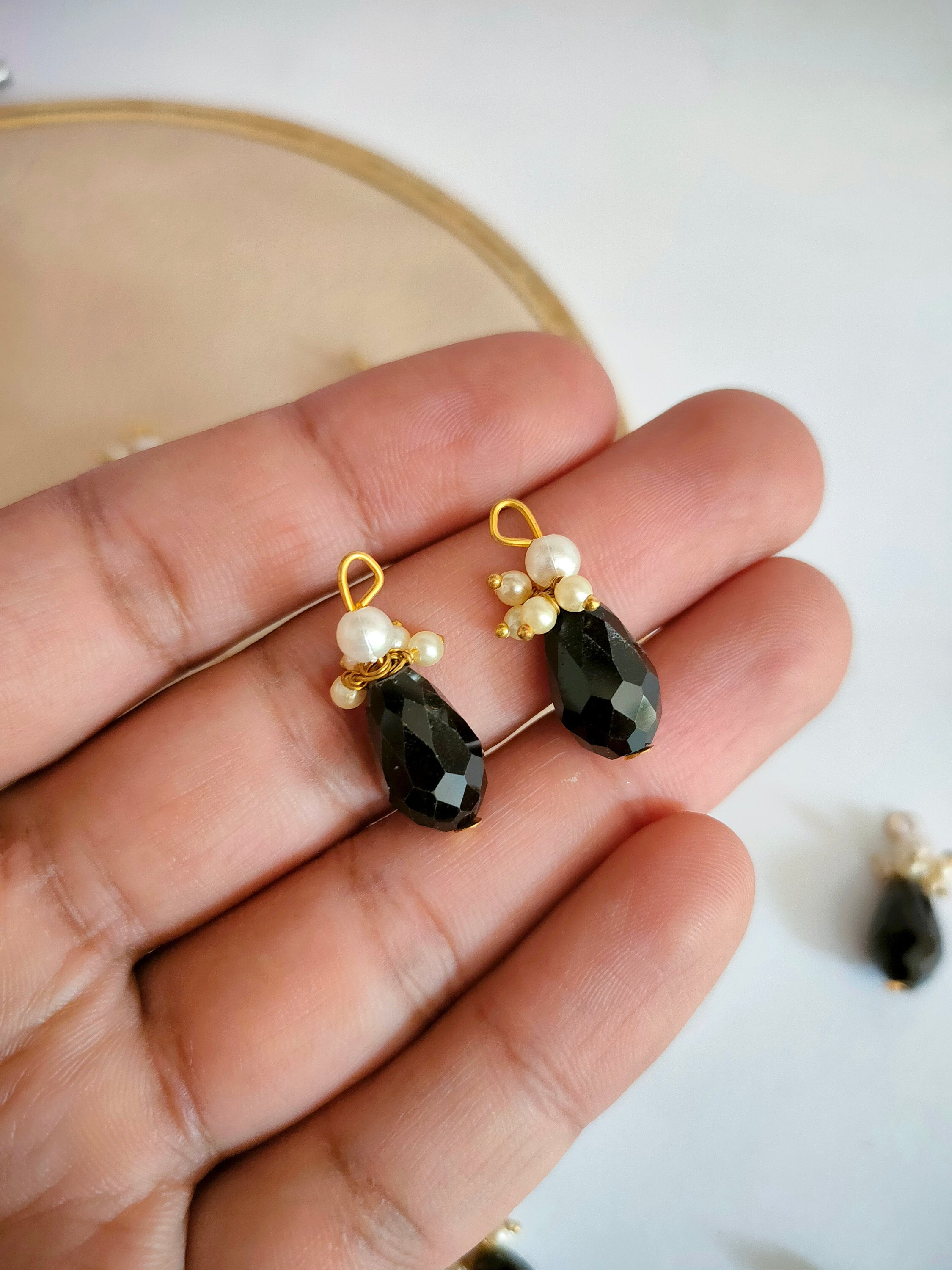 Black Crystal Bead Latkan Tassels: Indian Bridal Sari Charms (25pc)