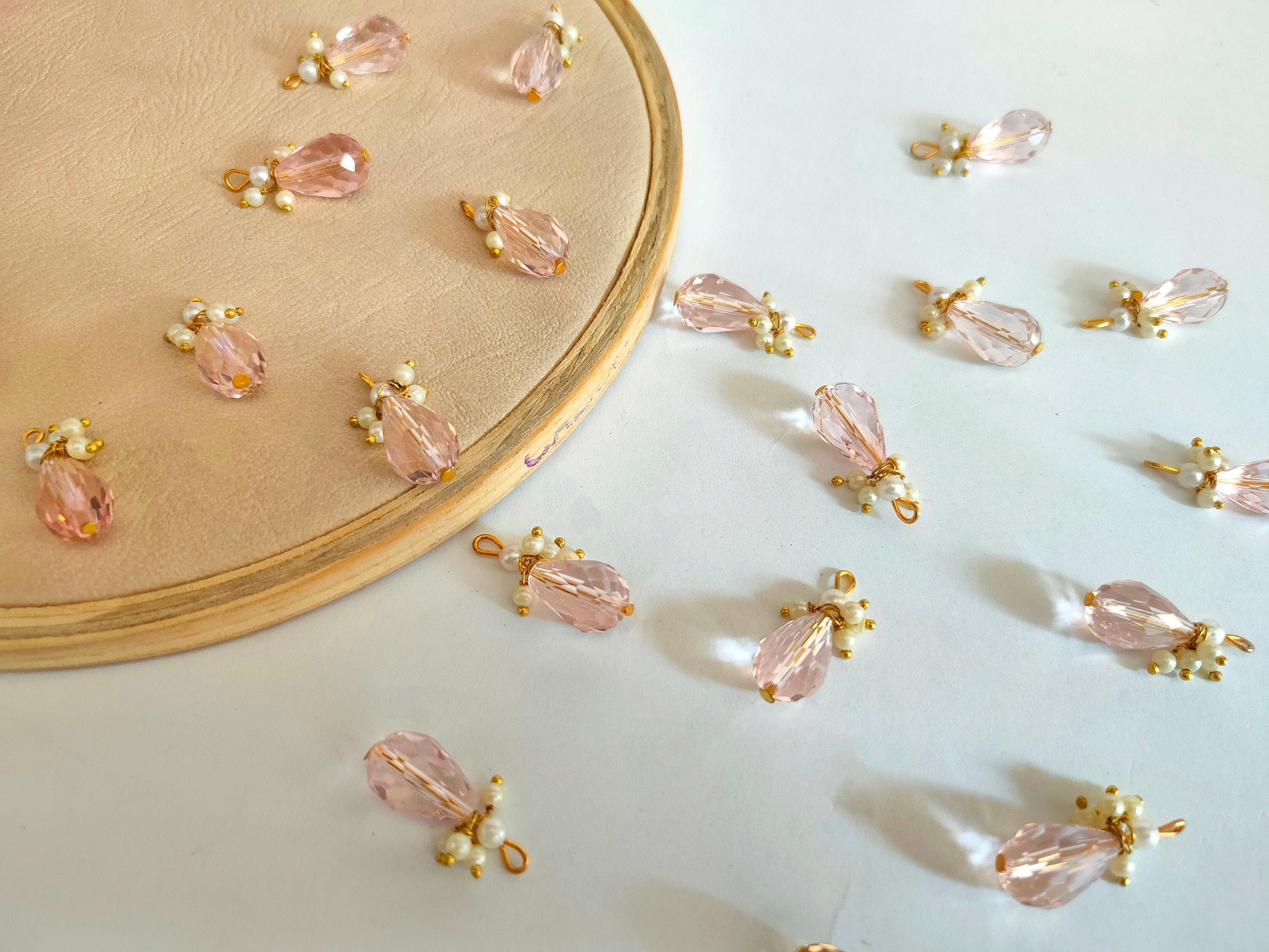 Baby Pink Crystal Tassel Latkan: Indian Bridal Sari Embellishment (25pc)