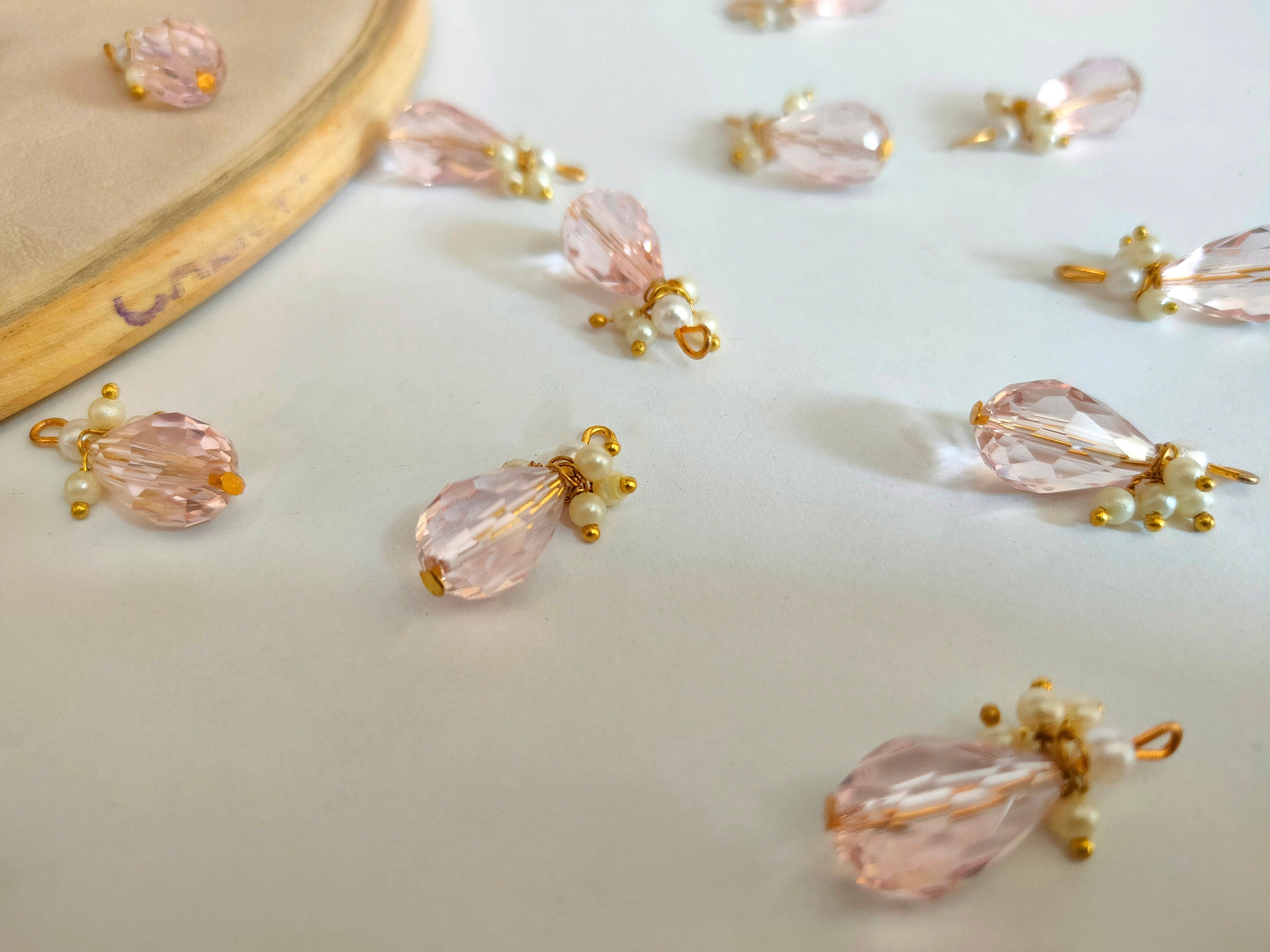 Baby Pink Crystal Tassel Latkan: Indian Bridal Sari Embellishment (25pc)