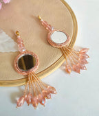 Rose Gold Mirror Latkan Tassels: Crystal Sari Dupatta Embellishments (1 Pair)