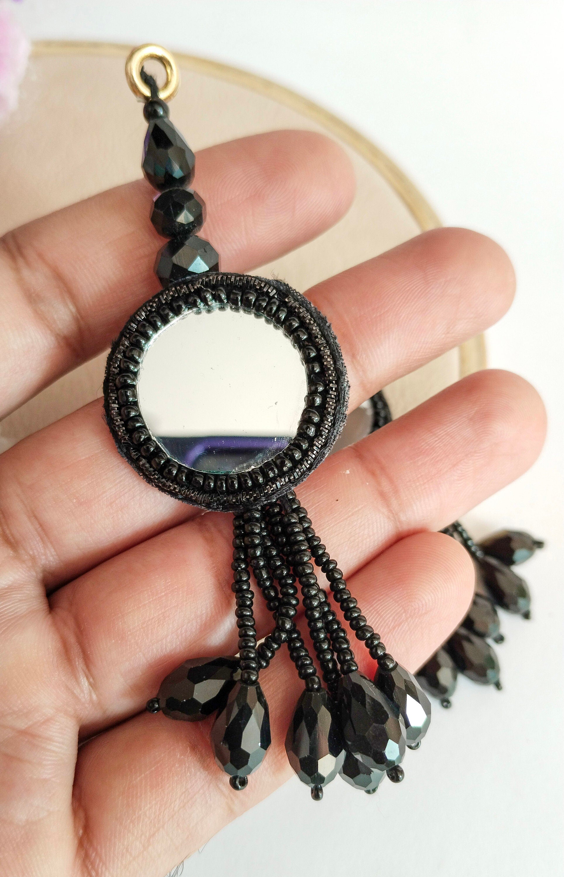 Mirror & Crystal Tassel Latkan Hangings: Indian Decor DIY (1 Pair)