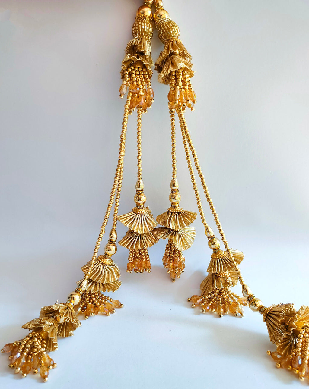 Gold Pearl & Crystal Cutdana Latkan Tassels: Indian Bridal Pair