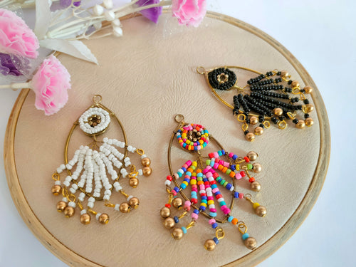 Beaded Leaf Tassels: Indian Metallic Appliques, Set of 4 (8x4 cm)
