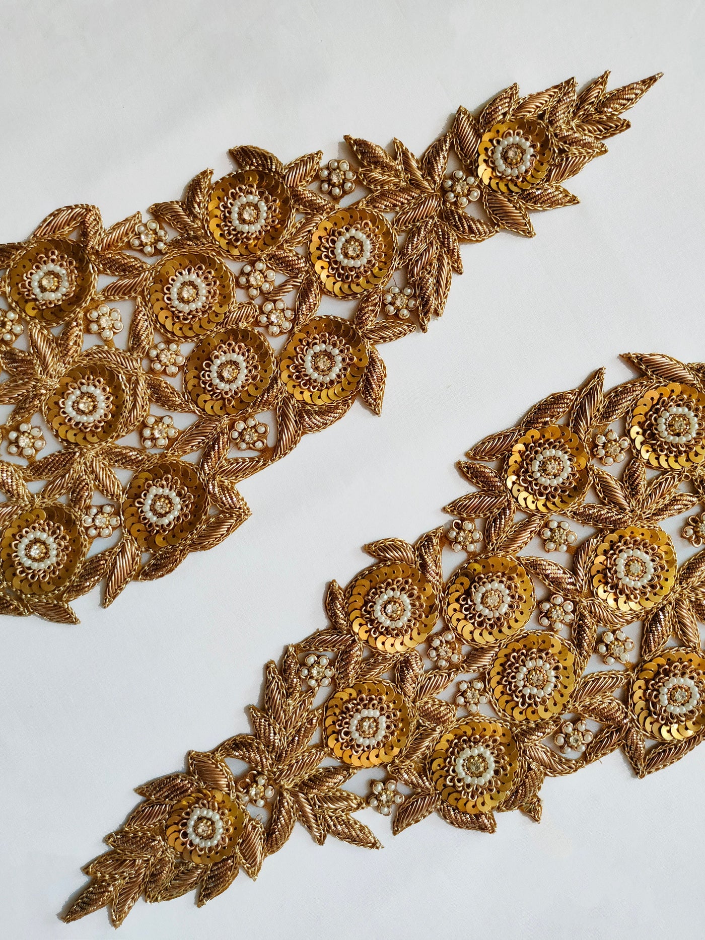 1 Pair - Baroque Golden Long Embroidered Sew on Patch 13x30 cm