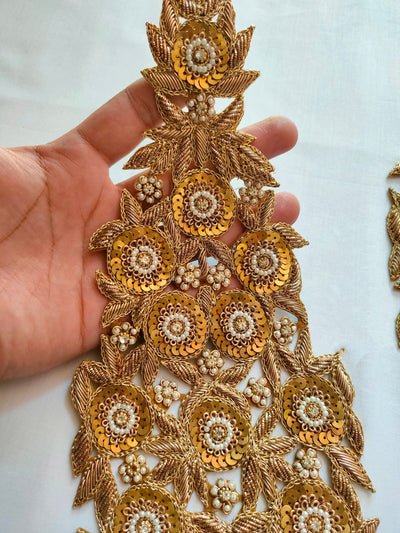 1 Pair - Baroque Golden Long Embroidered Sew on Patch 13x30 cm