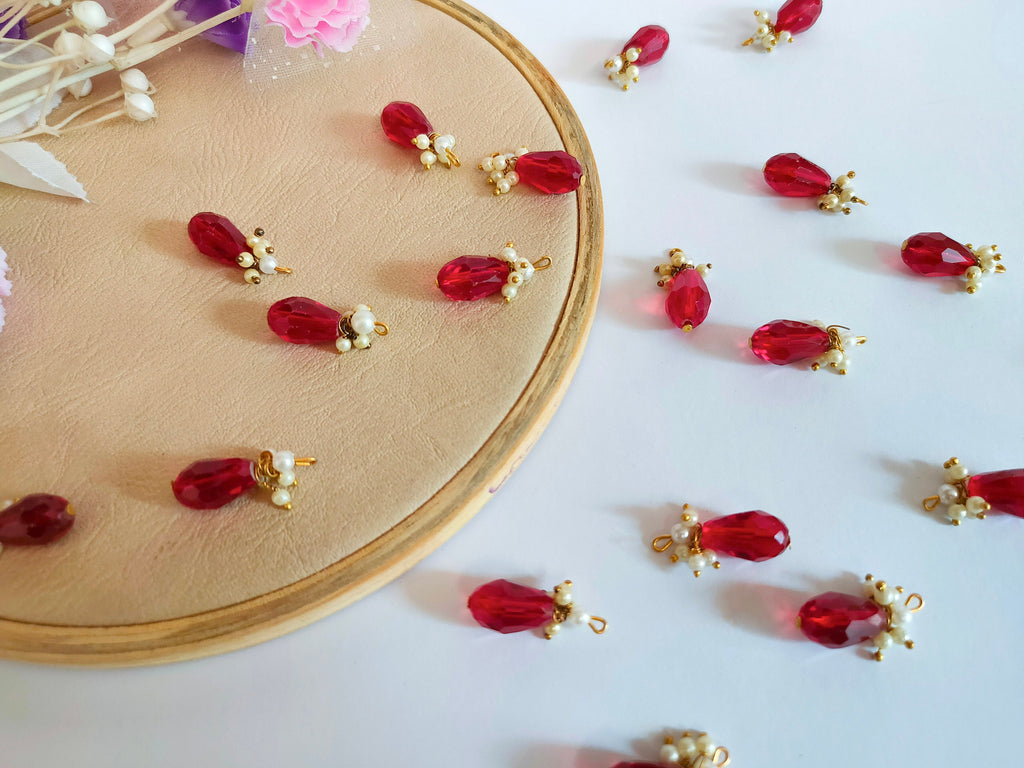 Red Crystal Bead Tassels: Indian Bridal Latkan Charms (25pc)