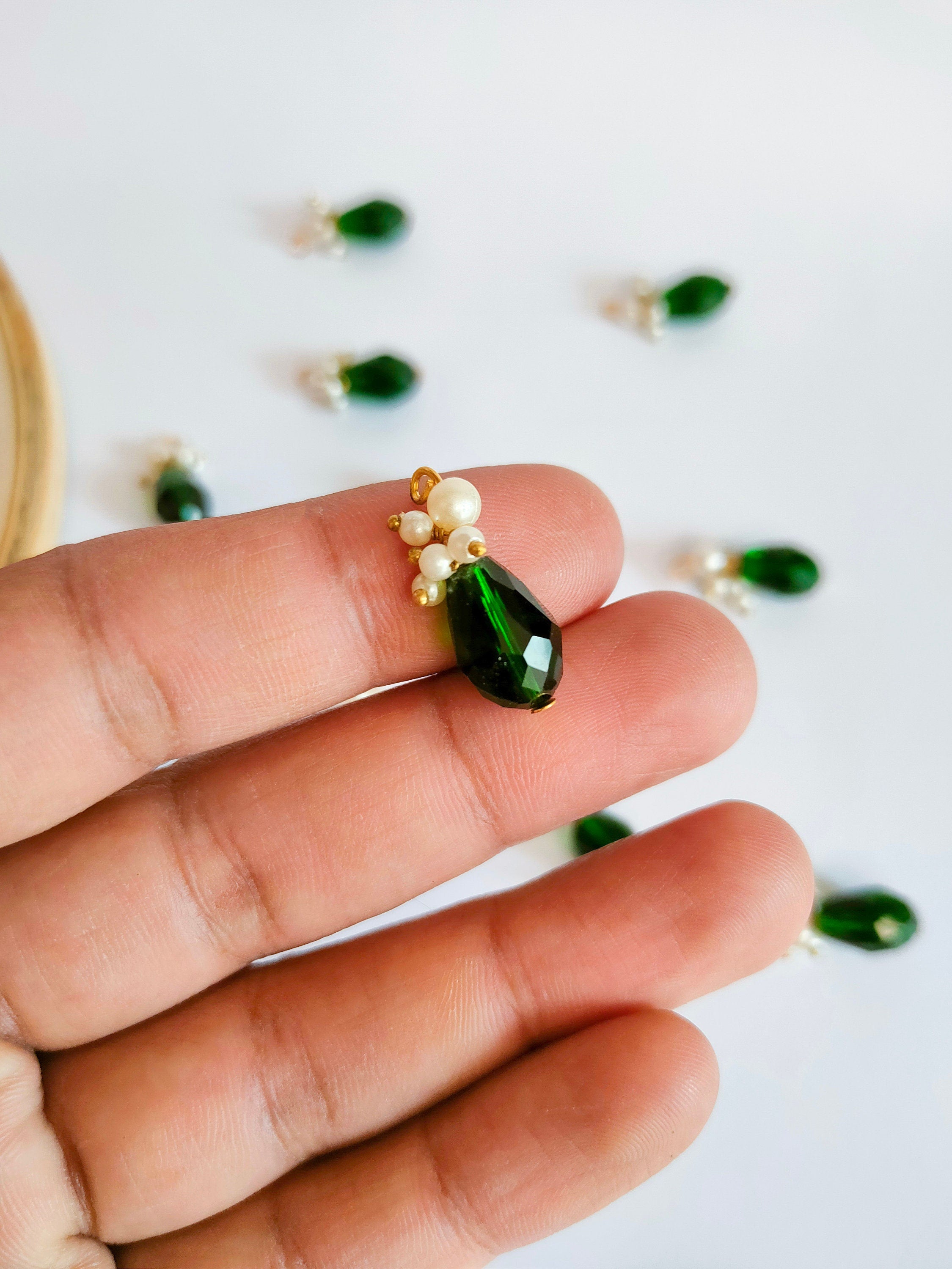 Emerald Green Crystal Latkan Tassels: Indian Bridal Sari Embellishments (25pc)