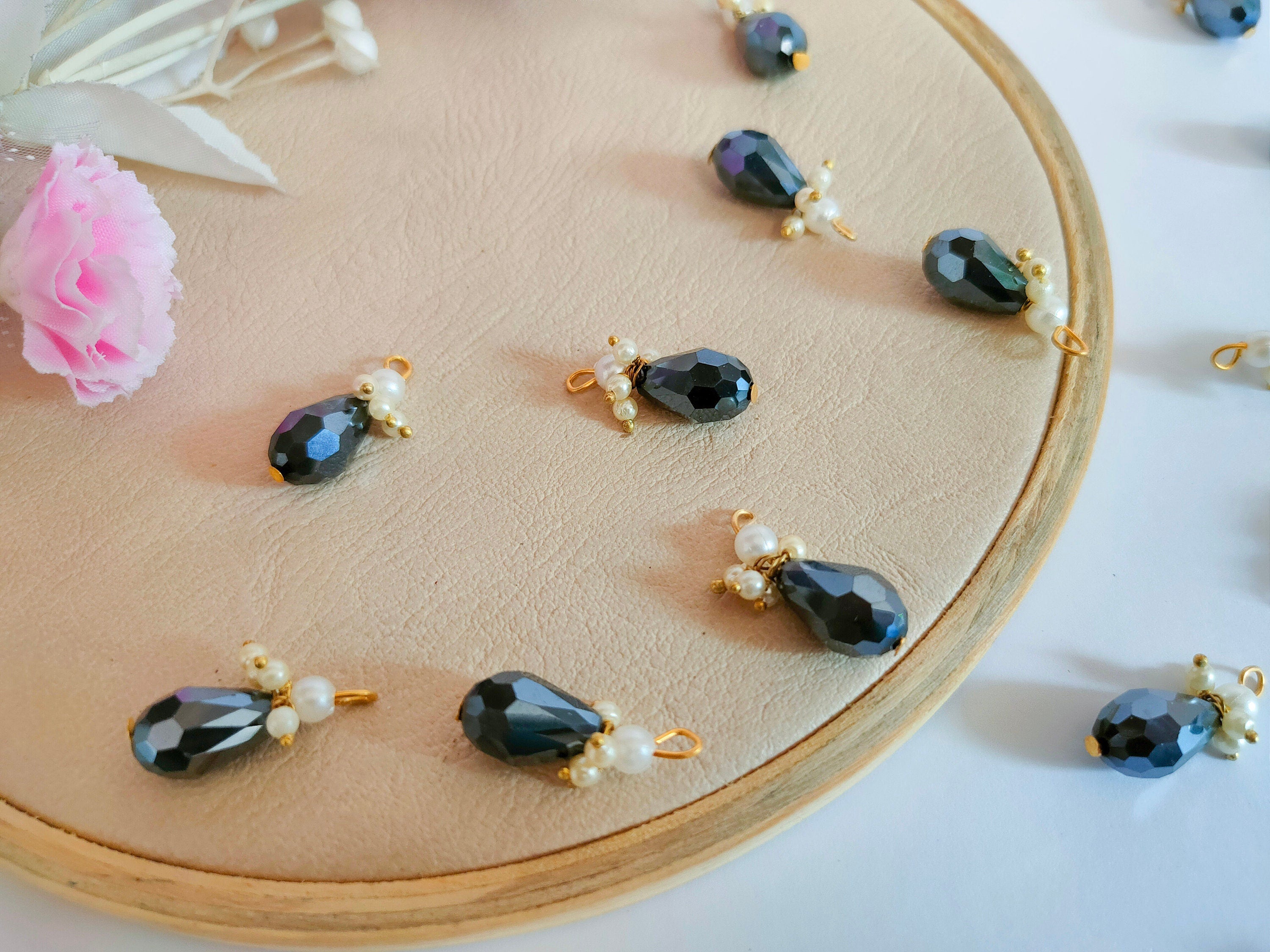 Graphite Grey Crystal Bead Latkan Tassels: Indian Bridal Embellishments (25pc)