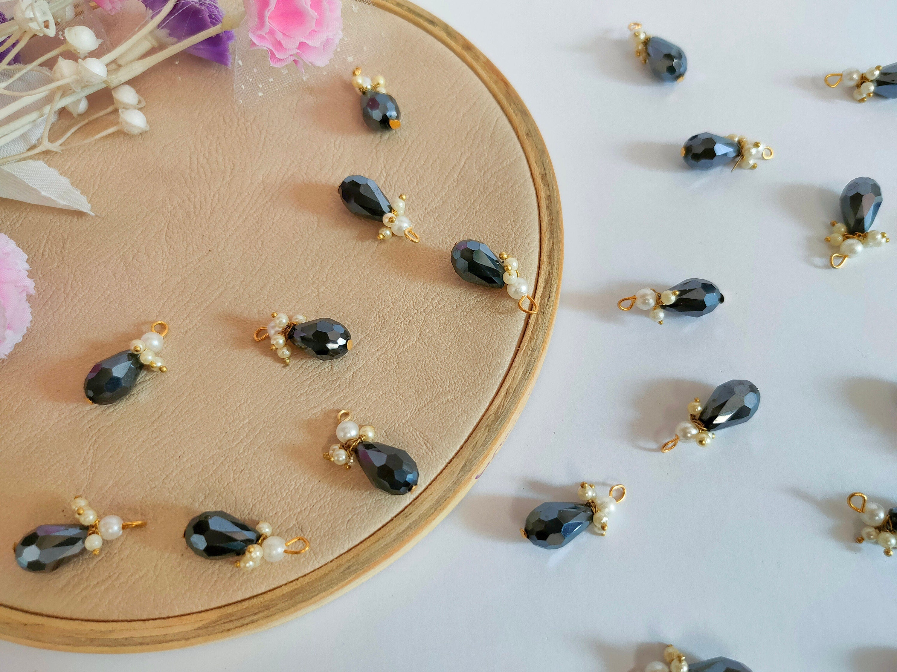 Graphite Grey Crystal Bead Latkan Tassels: Indian Bridal Embellishments (25pc)