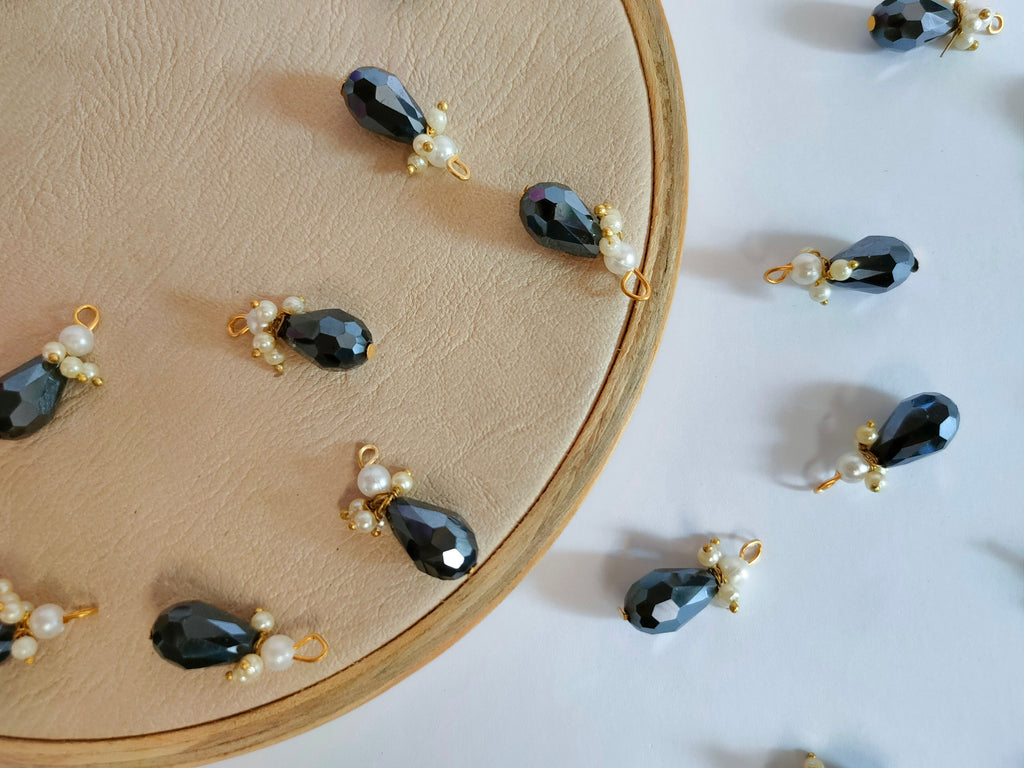 Graphite Grey Crystal Bead Latkan Tassels: Indian Bridal Embellishments (25pc)