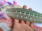 Embroidered Scalloped Lace Trim: Emerald Green & Neon Pink, Indian Sari Border (3 Yards)