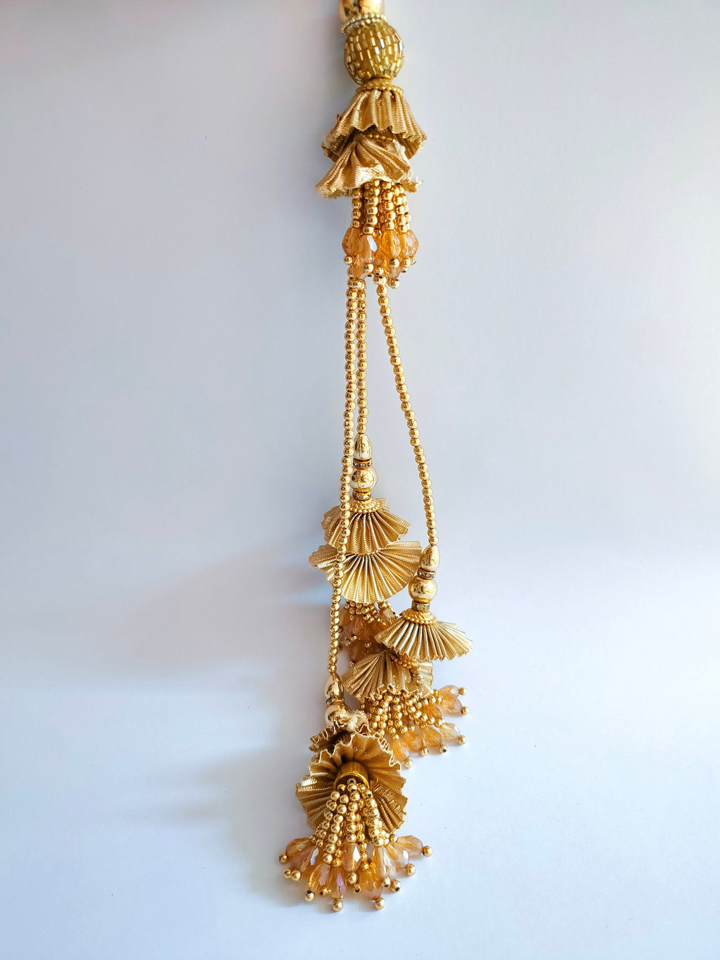 Gold Pearl & Crystal Cutdana Latkan Tassels: Indian Bridal Pair