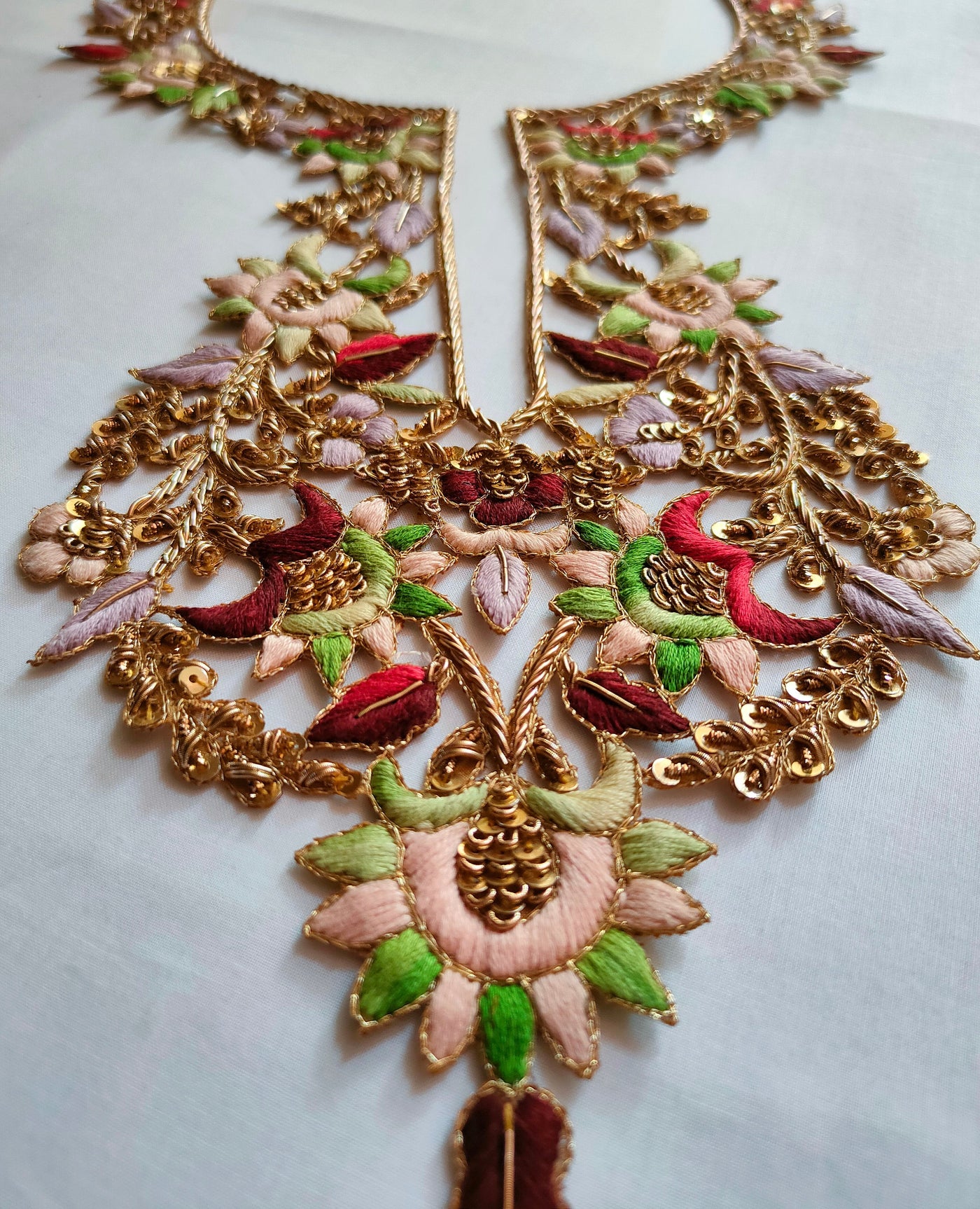 Zardozi Embroidered Neckline Patch with Sleeves: Indian Gala Applique