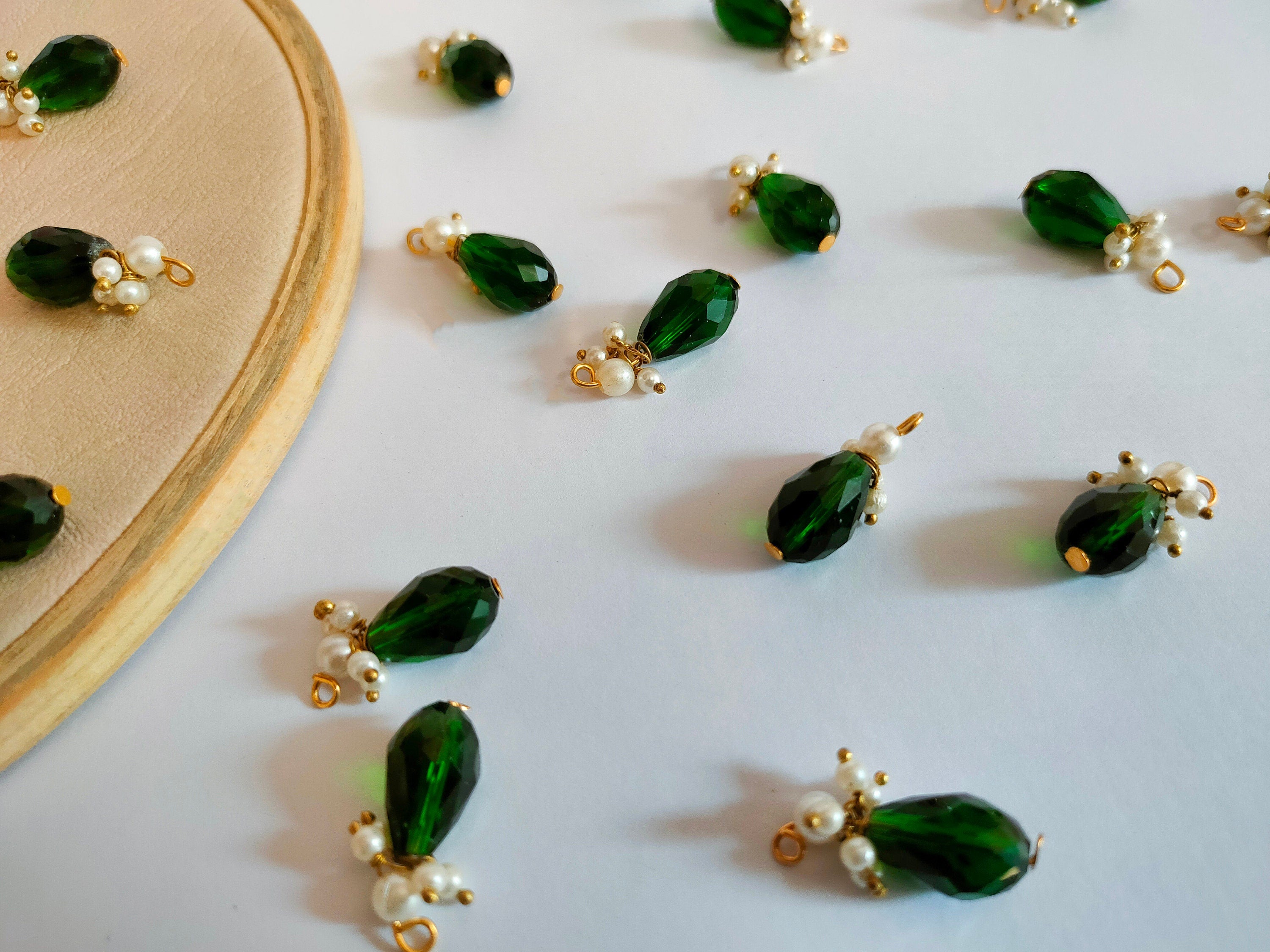 Emerald Green Crystal Latkan Tassels: Indian Bridal Sari Embellishments (25pc)