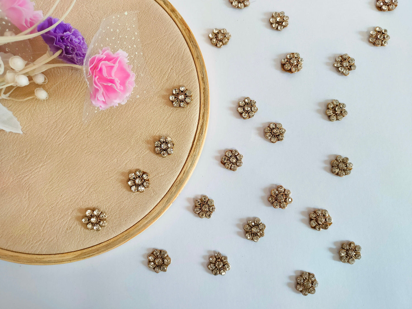 50 Pc - Antique Gold Mini Zircon Applique Patches