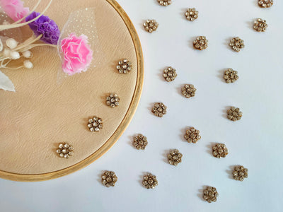 50 Antique Gold Zircon Flower Applique Patches: Mini Embellishments