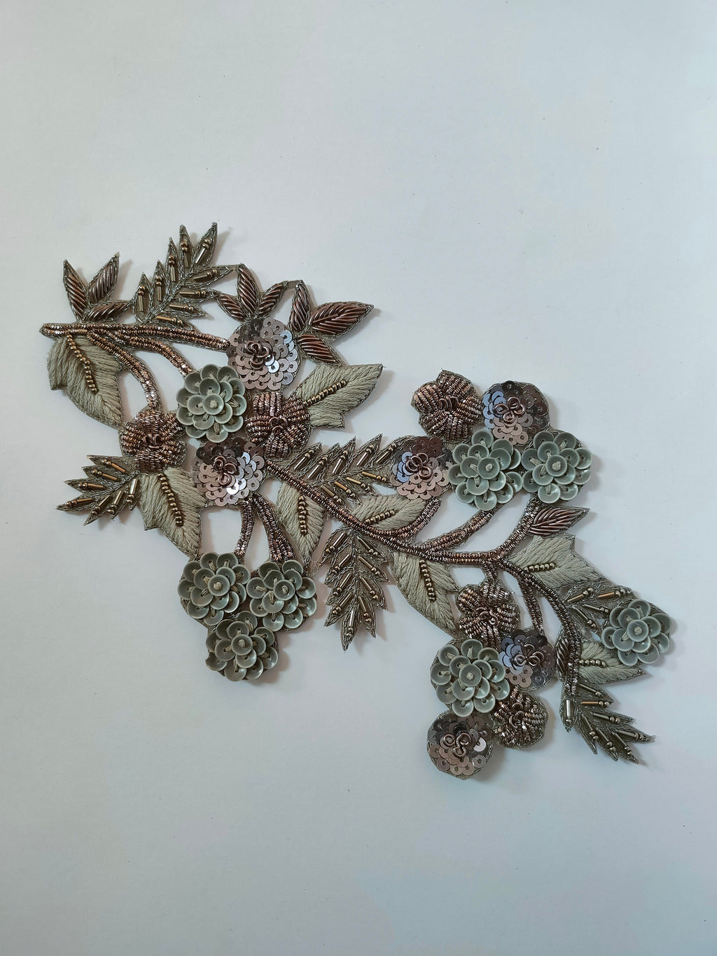 Grey Floral Applique: Embroidered Indian Glass Bead Patch