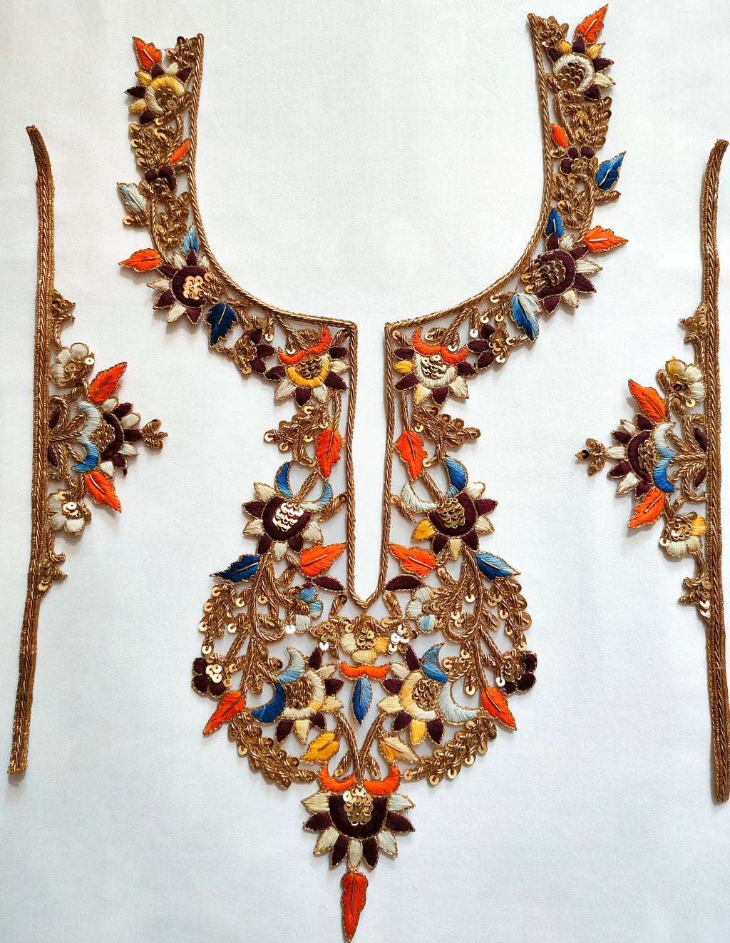 Zardozi Embroidered Neckline Patch with Sleeves: Indian Gala Applique