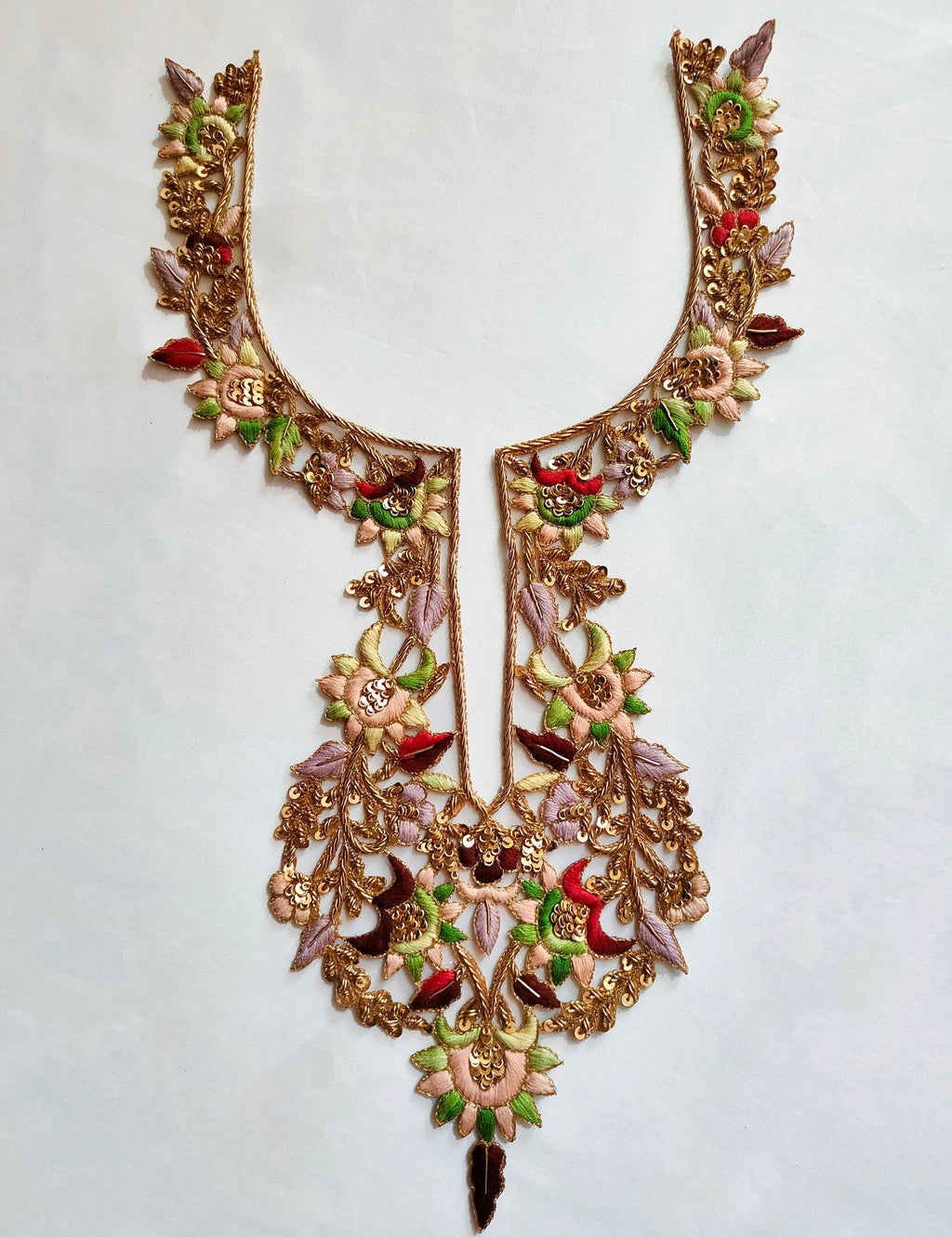 Zardozi Embroidered Neckline Patch with Sleeves: Indian Gala Applique