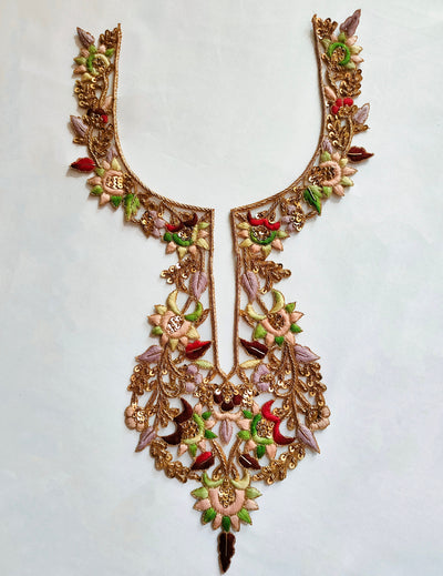Zardozi Embroidered Neckline Patch with Sleeves: Indian Gala Applique