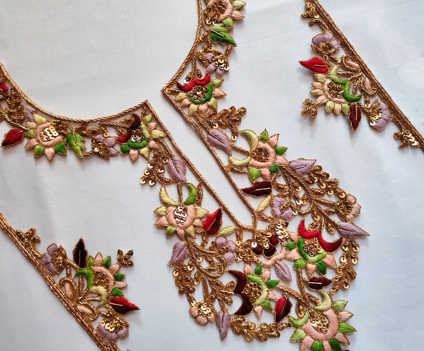 Zardozi Embroidered Neckline Patch with Sleeves: Indian Gala Applique