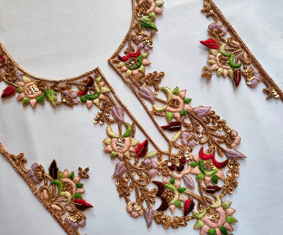Zardozi Embroidered Neckline Patch with Sleeves: Indian Gala Applique