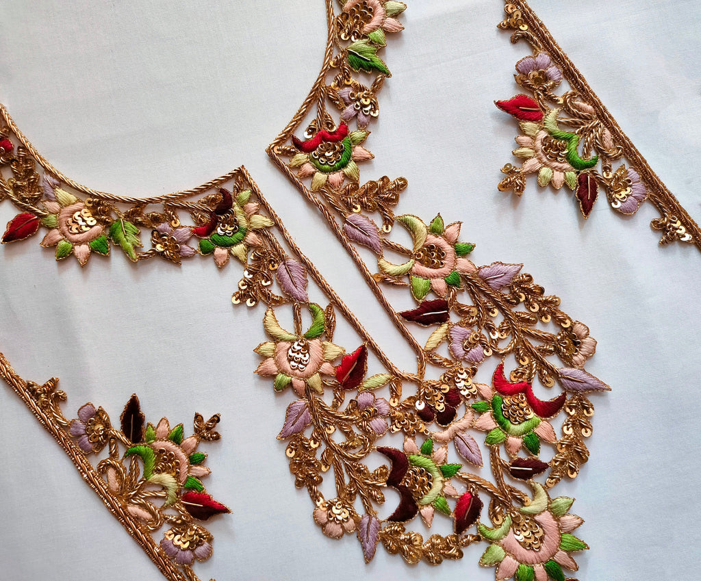 Zardozi Embroidered Neckline Patch with Sleeves: Indian Gala Applique