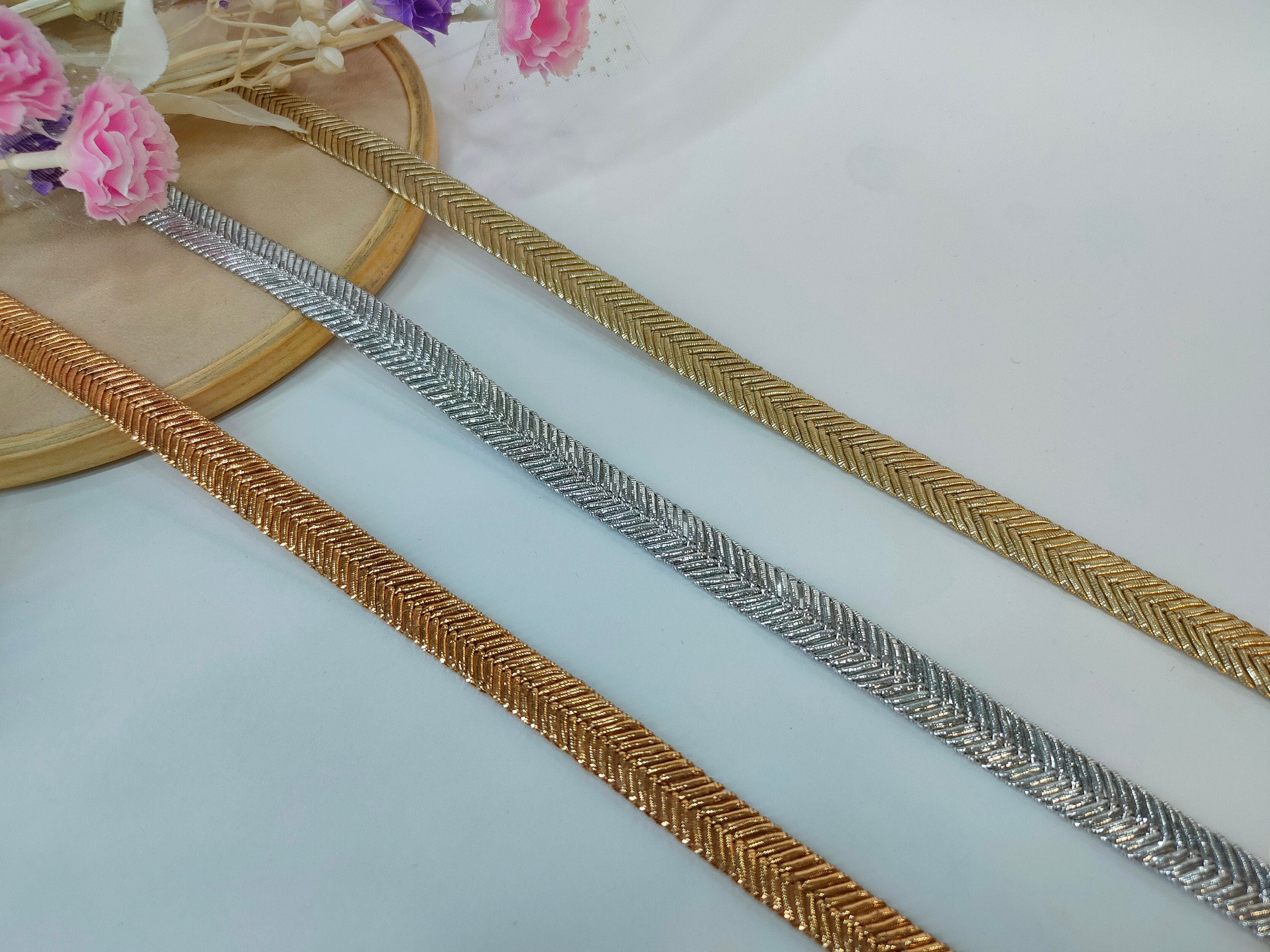 Metallic Ribbon Lace Trim: Gold, Copper, Silver, Indian Sewing Border