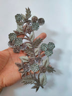 Grey Floral Applique: Embroidered Indian Glass Bead Patch