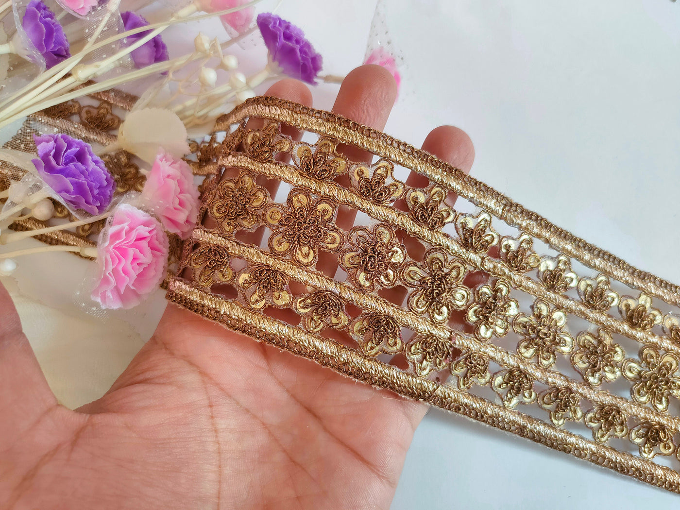 Antique Brown Zardozi Cutwork Indian Embroidered Trim - 1 Yard