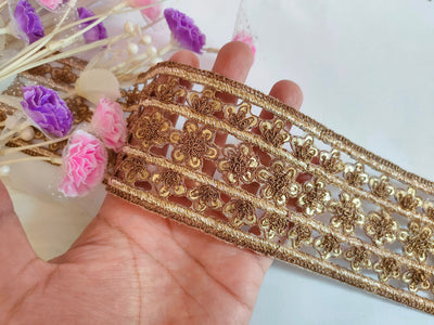 Antique Brown Zardozi Cutwork Indian Embroidered Trim - 1 Yard