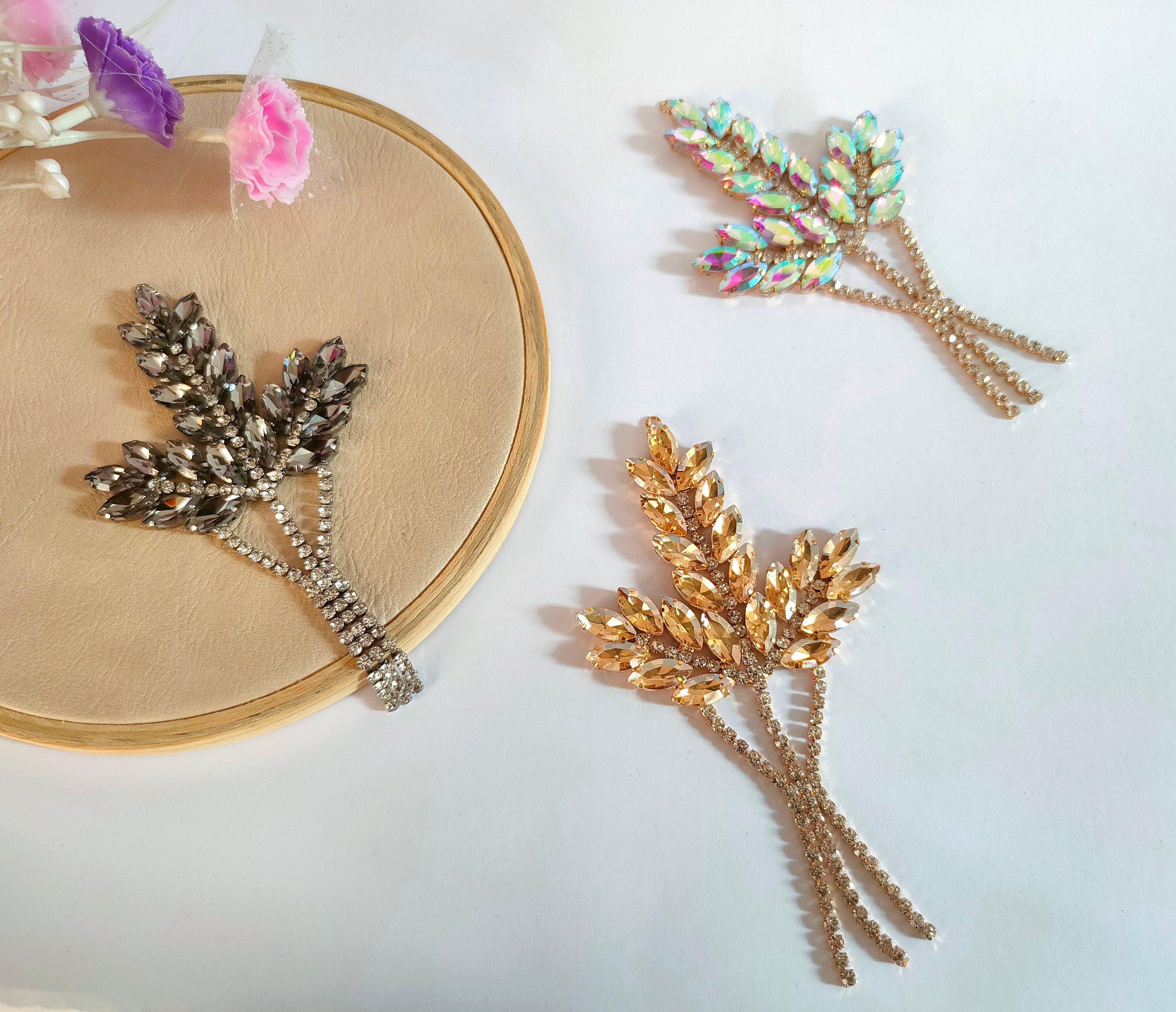 Rhinestone Leaf Patch: Crystal Applique for DIY Sewing & Crafting