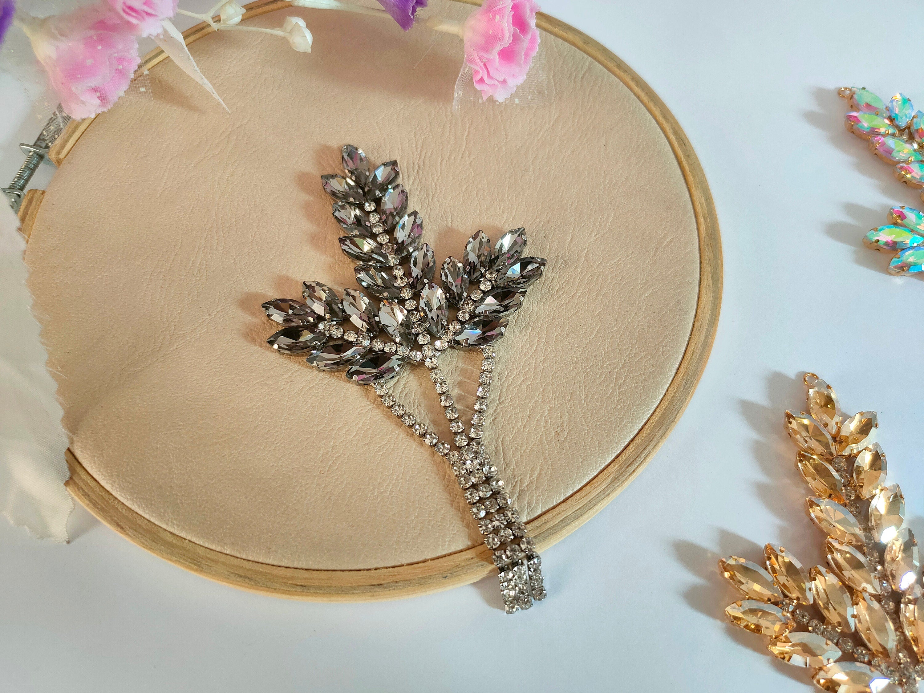 Rhinestone Leaf Patch: Crystal Applique for DIY Sewing & Crafting