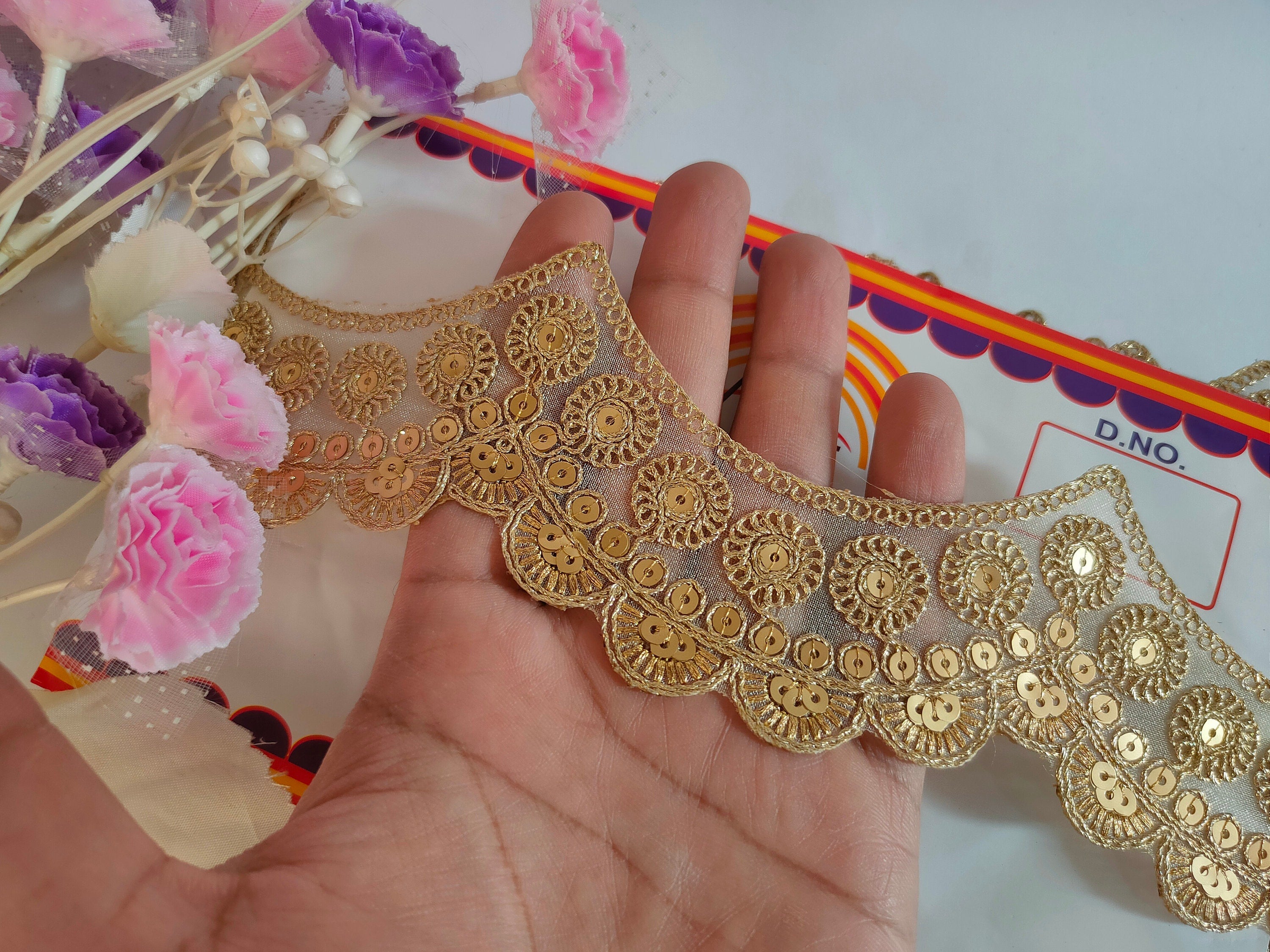 Golden Scalloped Sequin Zari Trim: Indian Sari Lace - 9 Yards