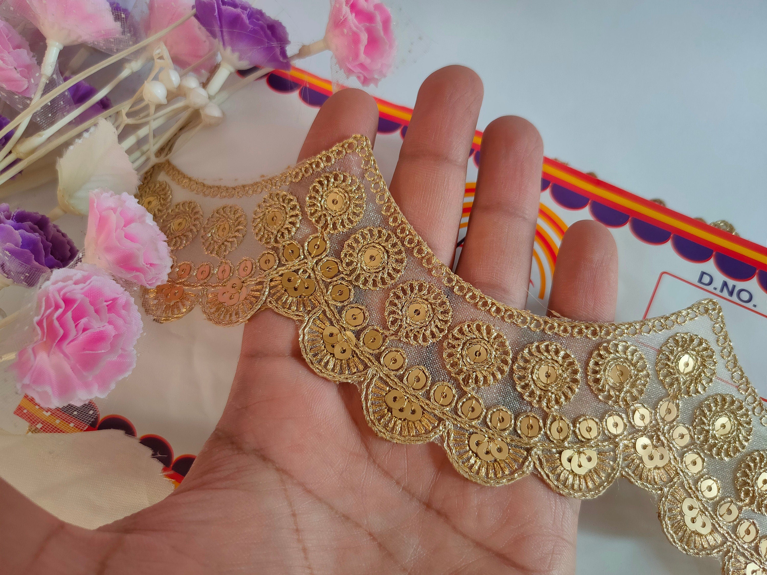 Golden Scalloped Sequin Zari Trim: Indian Sari Lace - 9 Yards