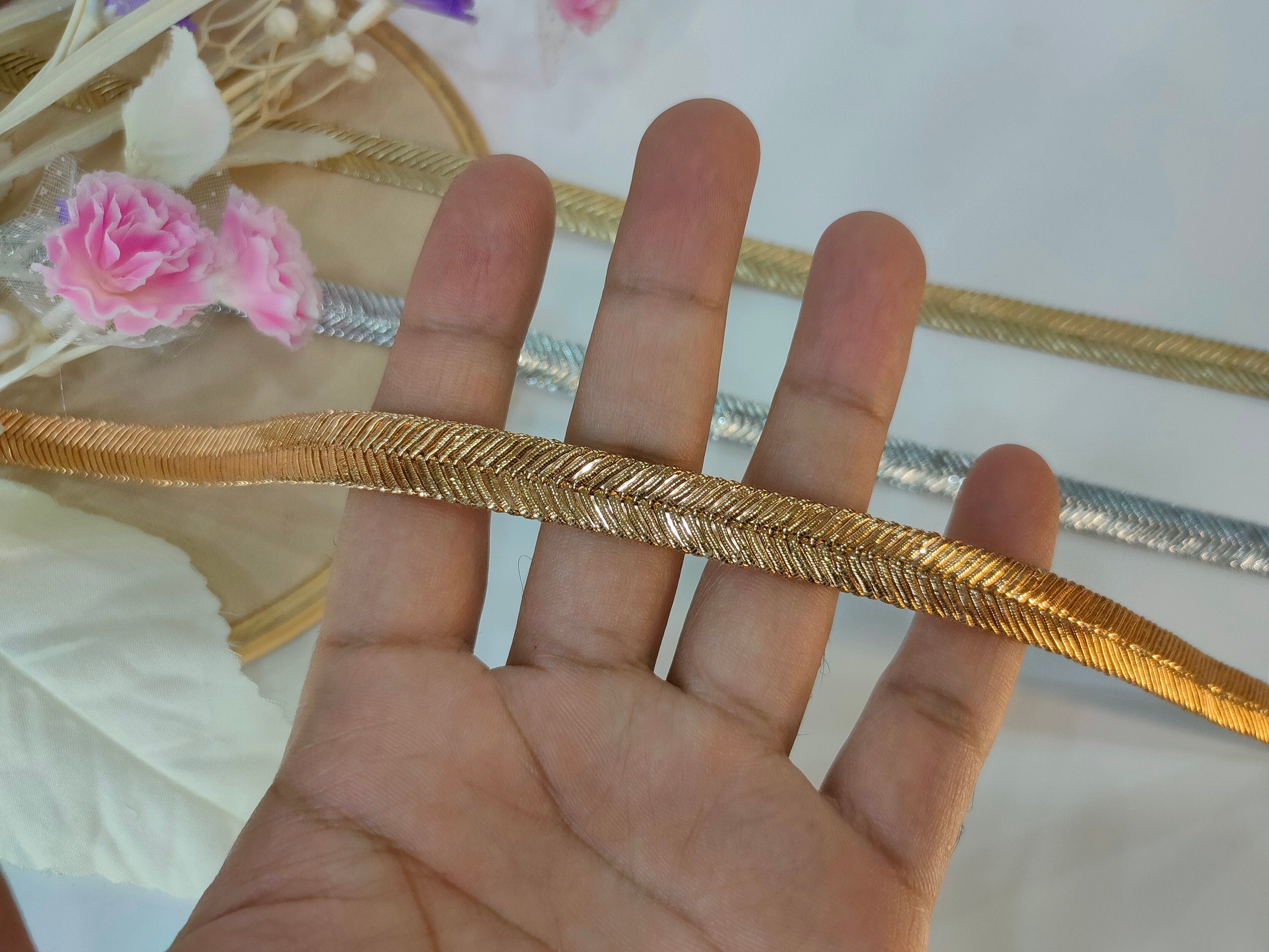 Metallic Ribbon Lace Trim: Gold, Copper, Silver, Indian Sewing Border